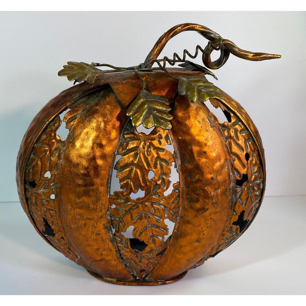 Transpac Rustic Metal Pumpkin Votive / Tea Light Candle Holder. Fall / Halloween